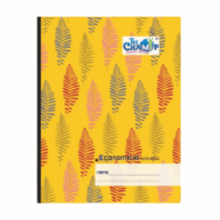 A notebook featuring a design of colorful leaves scattered across its cover