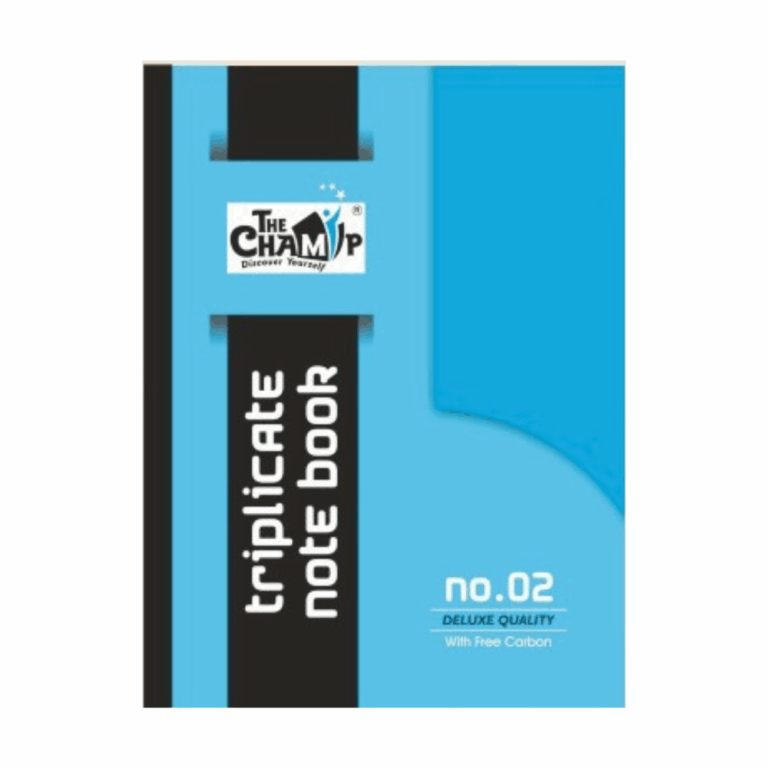 A blue notebook named "The Champ Up" lying flat, emphasizing its sleek design and title