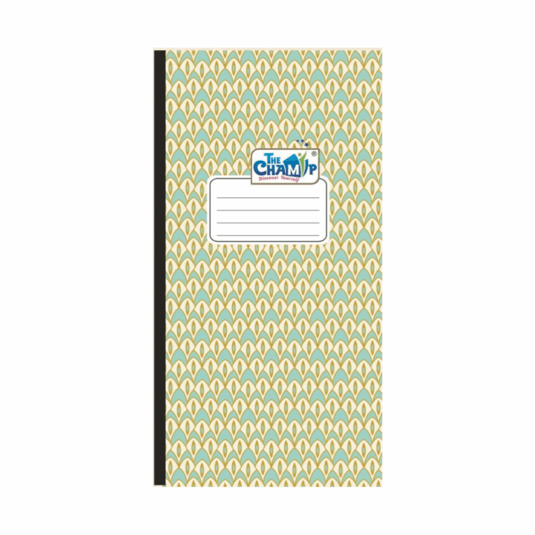 A notebook adorned with a striking blue and yellow design