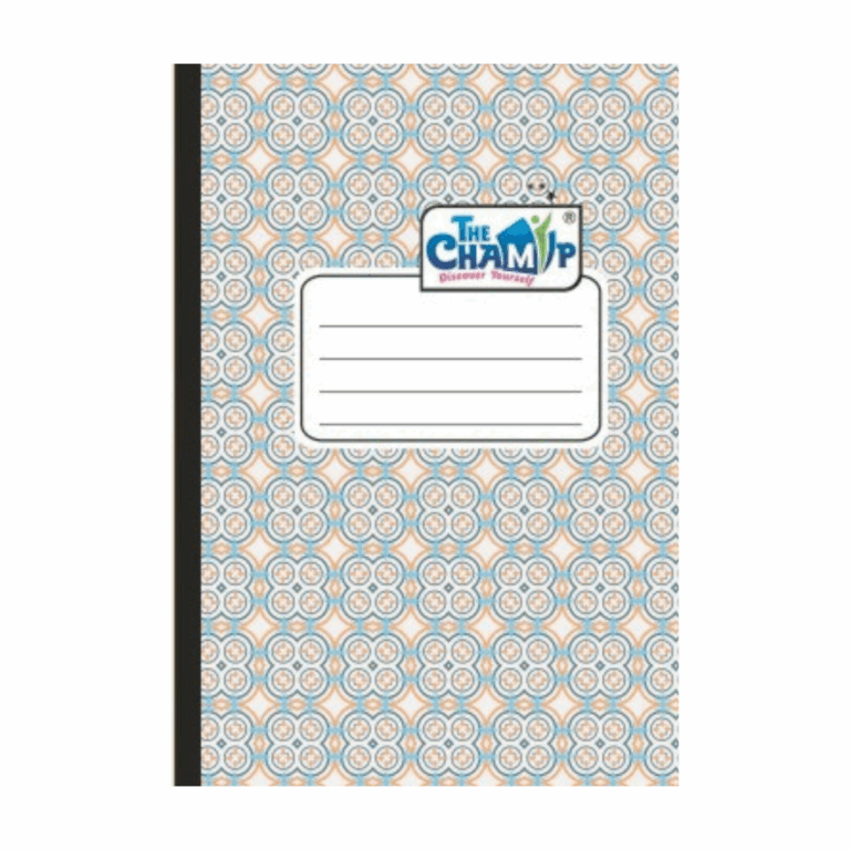 A notebook adorned with a blue and white pattern, highlighting its stylish appearance